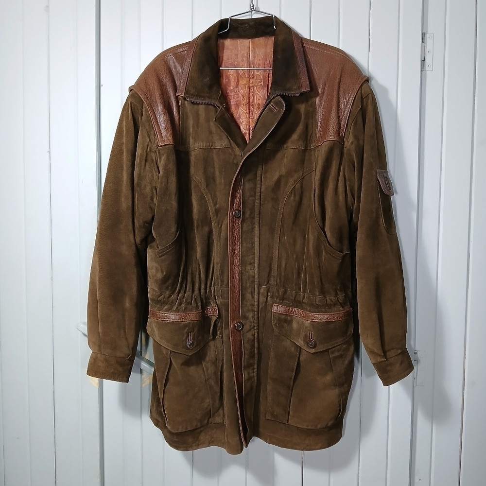 Vintage Sportmaster green suede utlity jacket